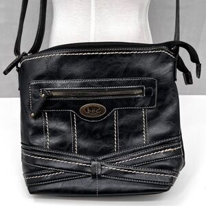 BOC Born Concept Black Faux Leather Crossbody‎ Bag Contrasting Stitching Zipper